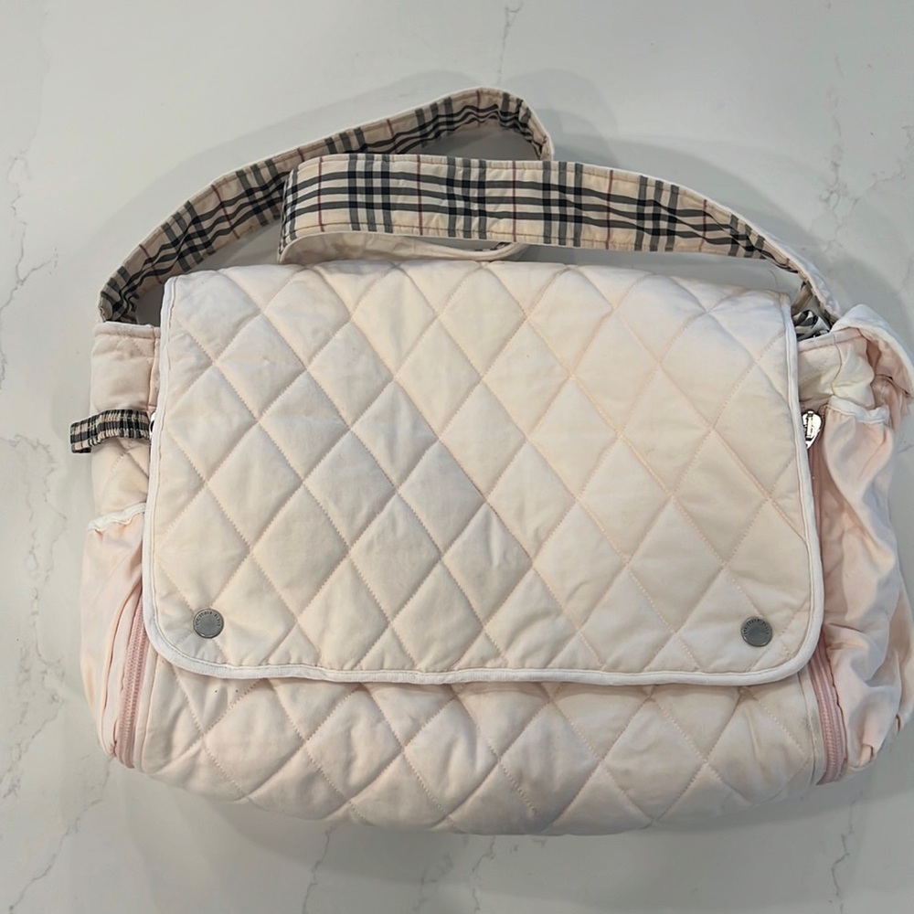 Burberry Diaper Bag/Changing Station Quilted Pink w/ Nova Check trim